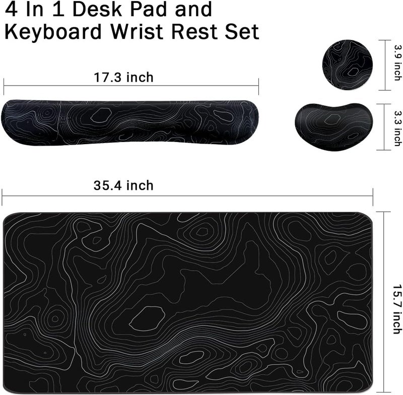 Yunoble Topographic Large Mouse Pad and Keyboard Wrist Rest, Desk Pad for Keyboard and Mouse, 4-in-1 Large Gaming Mouse Pad with Wrist Support, Non-Slip Desk Mat for Home Office Study Game-Topographic Contour - Image 2
